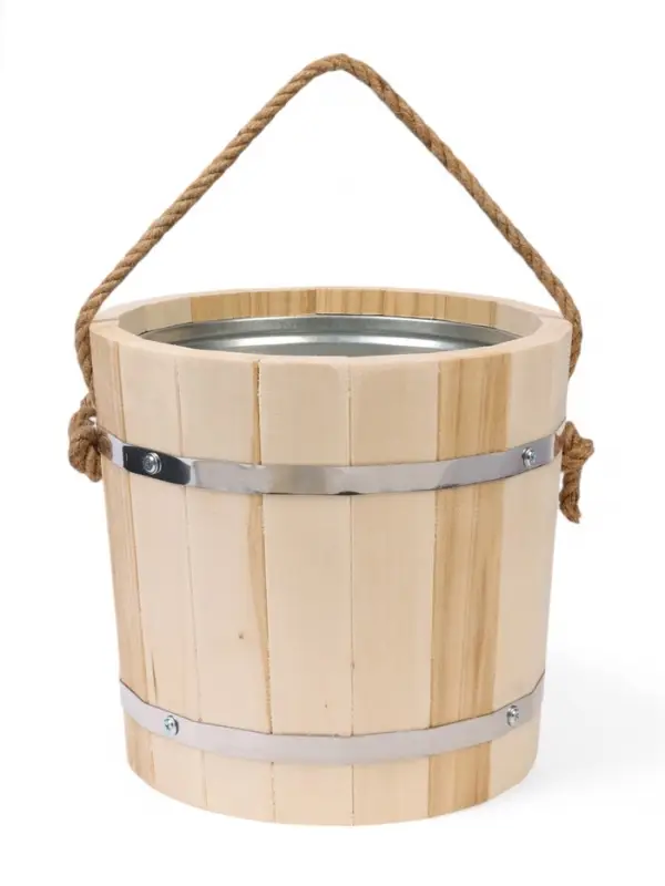 Ведро для бани и сауны, 7 л, липа, оцинкованная вставка, ручка - верёвка, &laquo;Добропаровъ&raquo;