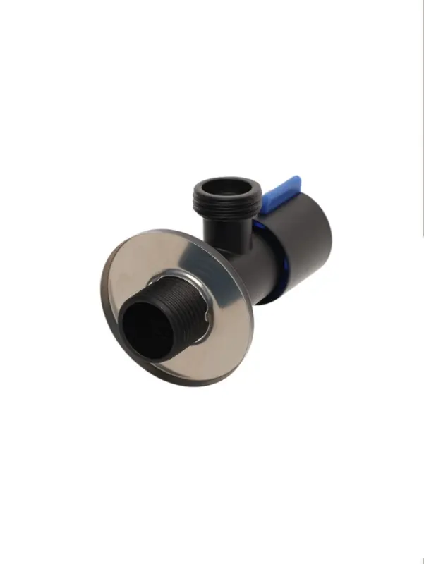 Кран угловой ZEIN engr, 1/2" &times; 1/2", кран-букса латунь/керамика, нерж. сталь, черный/синий