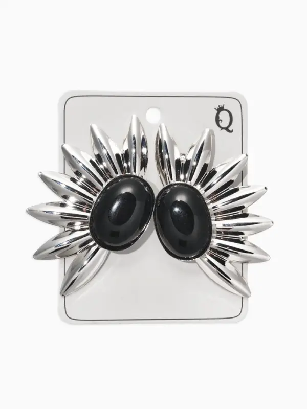 Серьги &laquo;полу солнце&raquo;, чёрные в серебре