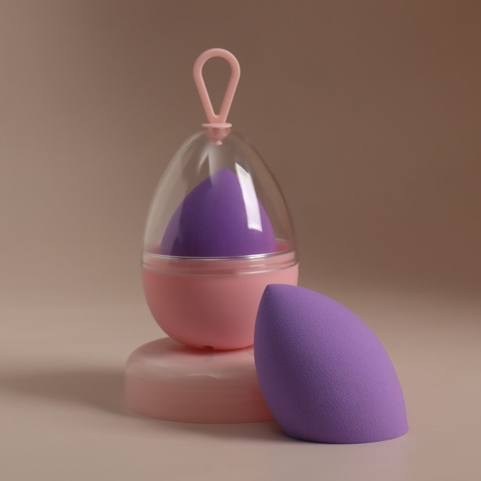 Скошенный спонж для макияжа «Капля», 6 × 4 см, увеличивается при намокании, в футляре, цвет фиолетовый Скошенный спонж для макияжа «Капля», 6 × 4 см, увеличивается при намокании, в футляре, цвет фиолетовый