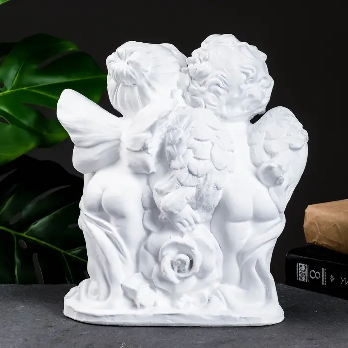 Фигура гипс &laquo;Ангел и Фея с розой&raquo;, белый, 12&times;26&times;24 см