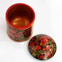Банка для хранения сыпучих продуктов, кадочка, средняя, 9&times;14 см, дерево, хохлома, МИКС