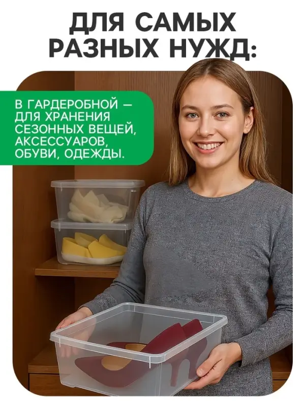 Ящик пластиковый для хранения, с крышкой, объём &mdash; 10 л, прозрачно-матовый