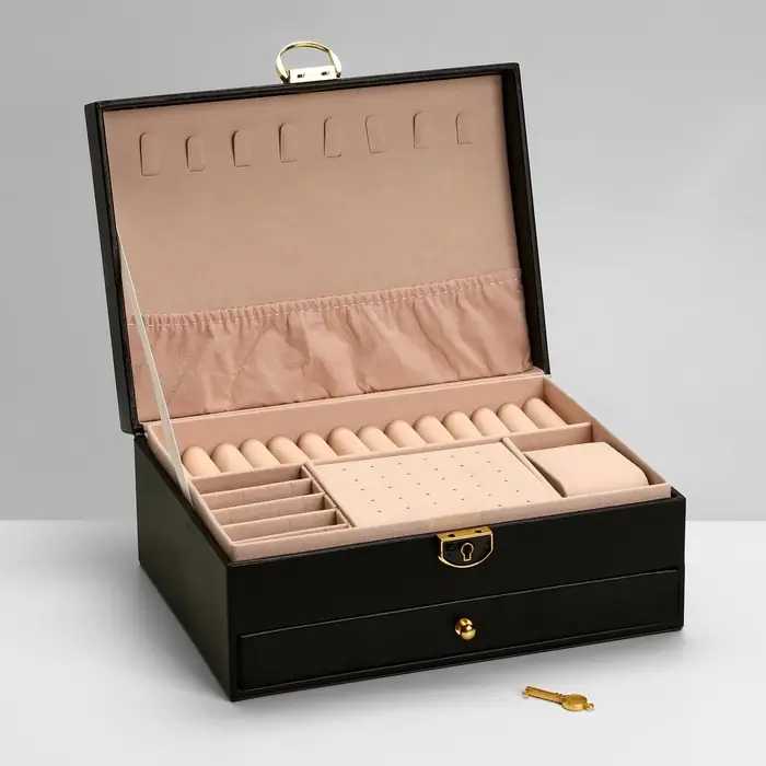 Шкатулка для украшений Netsai, 2 яруса, 17&times;23&times;10 см, чёрная