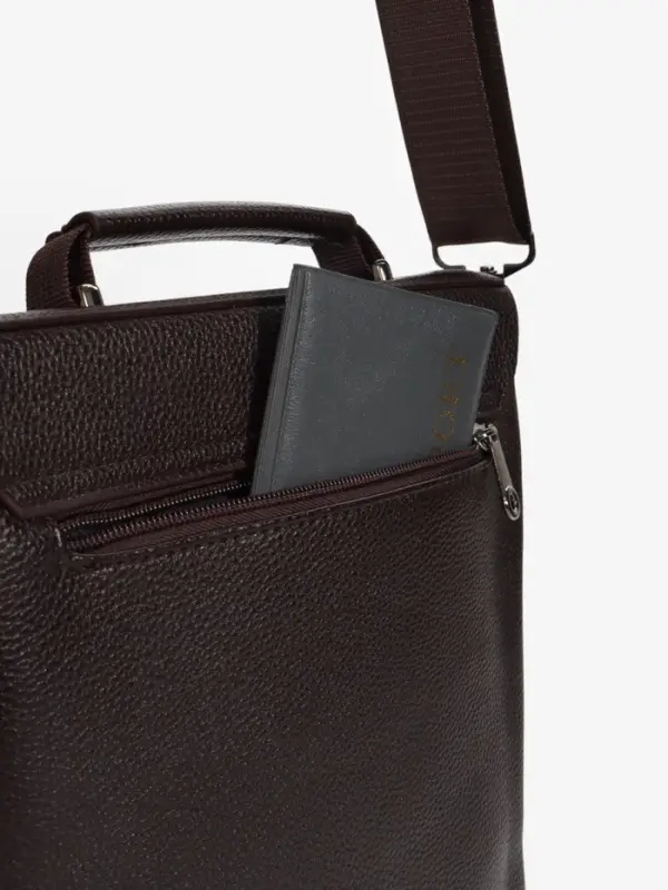 Сумка планшет мужская TEXTURA, 2 отдела на молнии, наружный карман, 23&times;4&times;26 см, коричневая