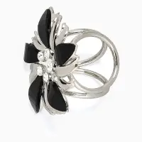 Кольцо для платка &laquo;Цветок мака&raquo;, чёрное в серебре