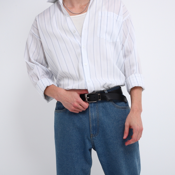 Ремень мужской, ширина 3,5 см, пряжка металл, цвет чёрный Ремень мужской, ширина 3,5 см, пряжка металл, цвет чёрный