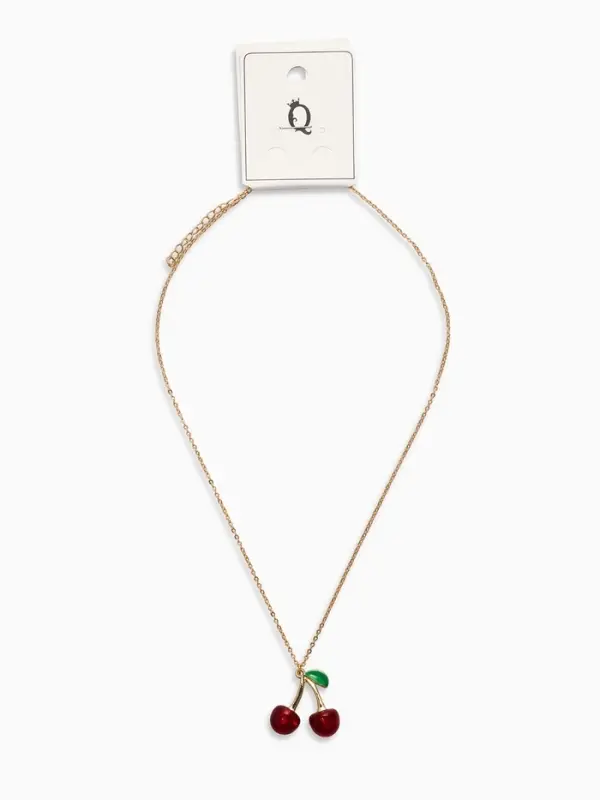 Кулон на цепочке "Черешня", цвет бордово-зелёный в золоте 40+удл