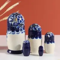 Матрёшка дерево &laquo;Марина&raquo;, гжель, 5-кукольная, 19 см