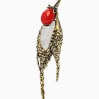 Брошь &laquo;Дятел&raquo;, цвет красно-белый в чернёном золоте