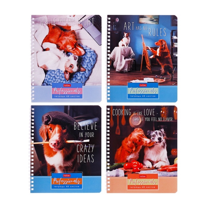 Тетрадь 48 листов в клетку на гребне Тетрадь 48 листов в клетку на гребне "Профессионалы", обложка мелованный картон, блок офсет 65г/м2, МИКС