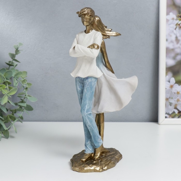 Сувенир полистоун  Сувенир полистоун "Влюблённая пара - спина к спине" бело-голубой градиент 25,5х8,5х13,5 см