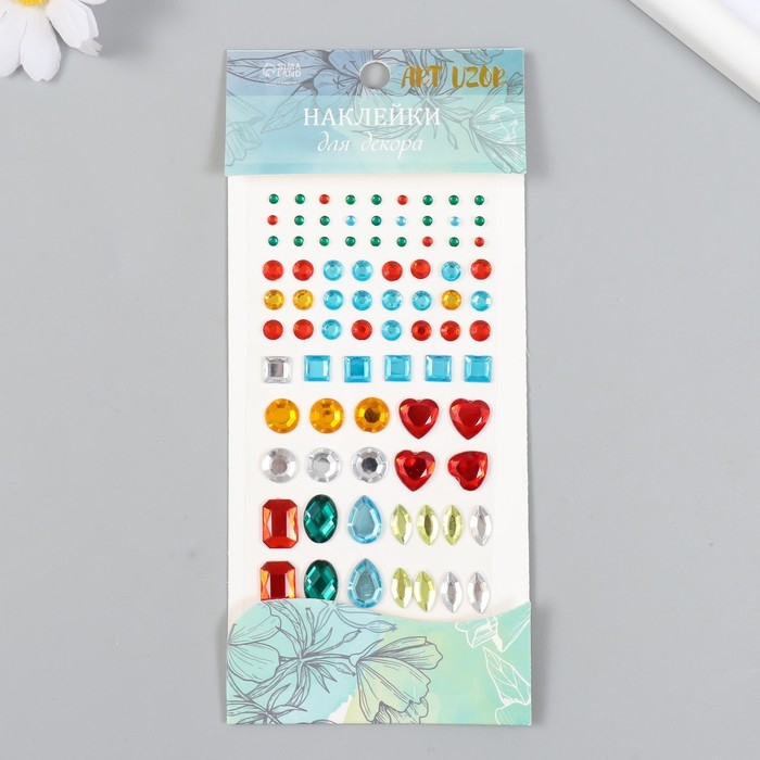 Наклейка пластик стразы Наклейка пластик стразы "Самоцветы" МИКС 19х8 см