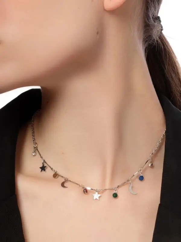 Чокер &laquo;Полумесяц&raquo;, фазы луны, цветной в серебре, 35 см