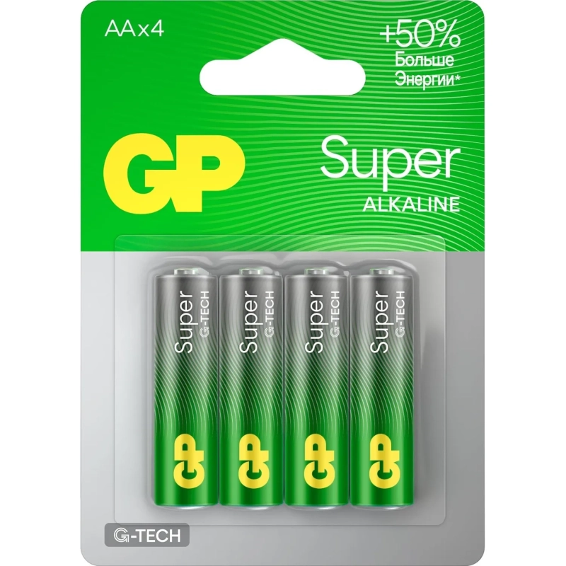 Батарейка GP Super AA/LR6/15A алкалин., GP15A - 2CR4,бл/4шт