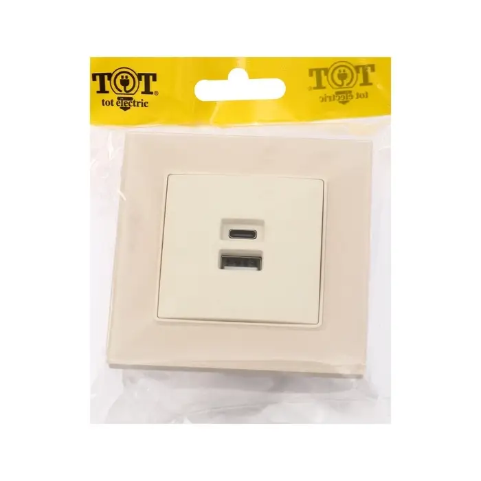 Розетка TOT Matte Glass, 5 В, 2.1 A, разъёмы USB-A + USB-C, стекло, скрытая, бежевая