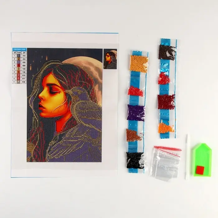 Алмазная мозаика с частичным заполнением на холсте &laquo;Девушка с вороном&raquo;&lrm;, 20&times;30 см