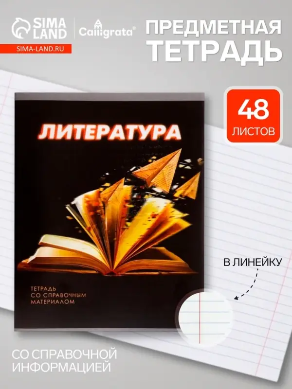 Предметная тетрадь по литературе Calligrata. 3D, 48 листов, в линейку, со справочным материалом, обложка из мелованного картона