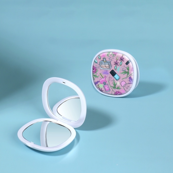 Зеркало складное «Флаконы», 7,5 × 7,5 см, цвет розовый