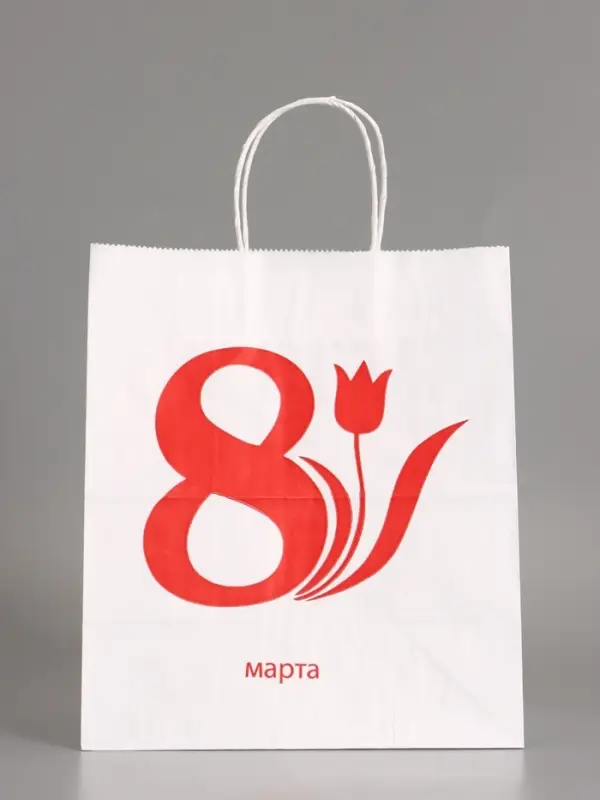 Пакет бумажный, " 8 марта! Тюльпан" 24 х 14 х 28 см