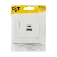 Розетка TOT Elegant, 5 В, 2.1 A, разъёмы USB-A + USB-C, скрытая, белая