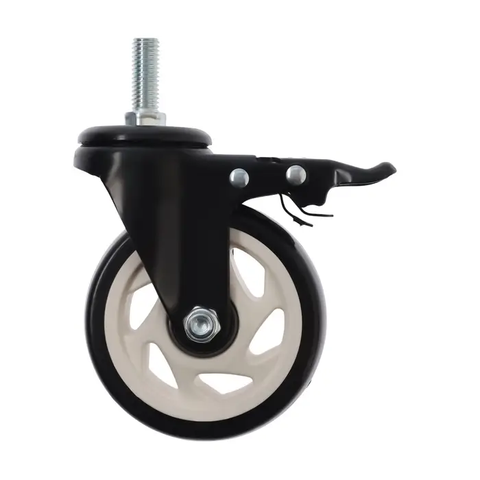 Колесо мебельное ТУНДРА, d=100 мм, поворотное, с футоркой 10&times;25 мм, с тормозом, черное