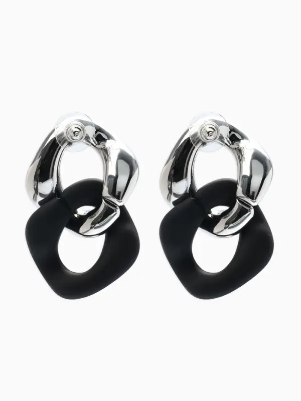 Серьги металл &laquo;Цепь&raquo;, диагональ, 2 полых ромба, серебристо-чёрные