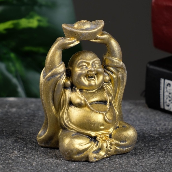 Фигура Фигура "Хотей со слитком" состаренное золото, 7х5х4см