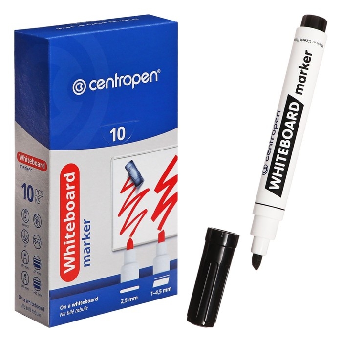 Маркер для доски, Centropen 8569, пулевидный/скошенный, 1.5-5.0 мм, чёрный Маркер для доски, Centropen 8569, пулевидный/скошенный, 1.5-5.0 мм, чёрный