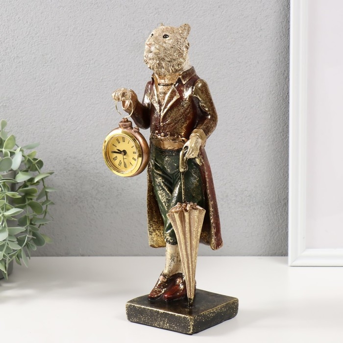 Сувенир полистоун с часами Сувенир полистоун с часами "Белый тигр в камзоле с зонтом" 9,5х9,5х30,5 см