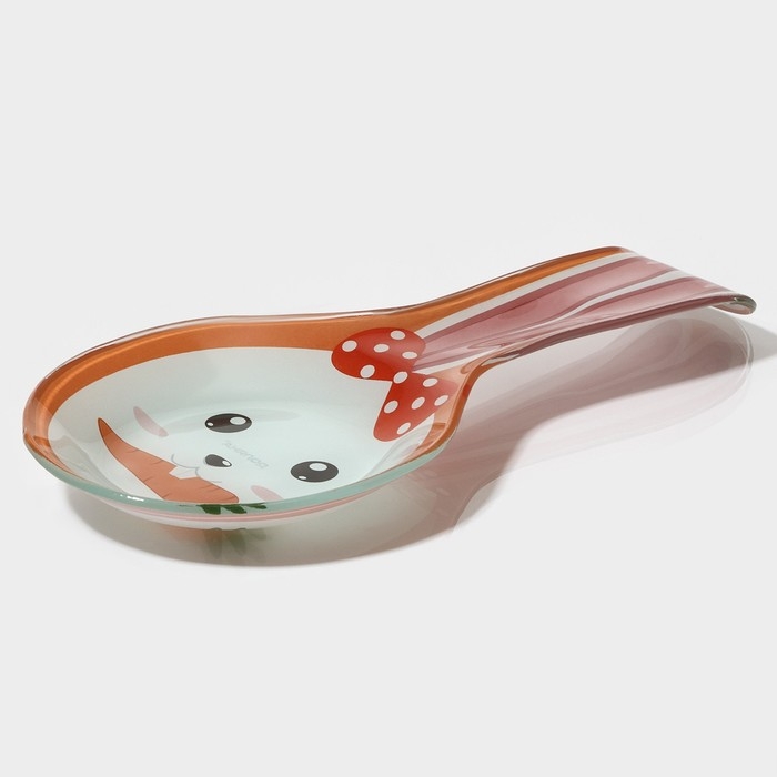 Подставка стеклянная под ложку Доляна «Зайка и морковка», цвет оранжевый Подставка стеклянная под ложку Доляна «Зайка и морковка», цвет оранжевый