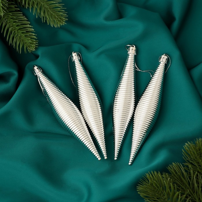 Украшение ёлочное Украшение ёлочное "Морозец" (набор 4 шт) 3х14,5 см, серебро