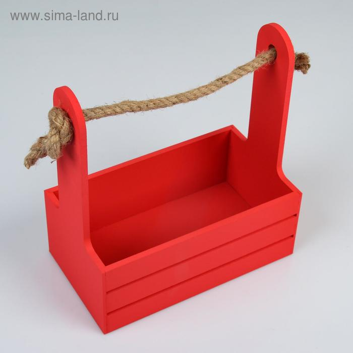 Набор кашпо деревянных 2 в 1 (25×15×30; 21×12×23 см) "Dear", ручка канат, красный