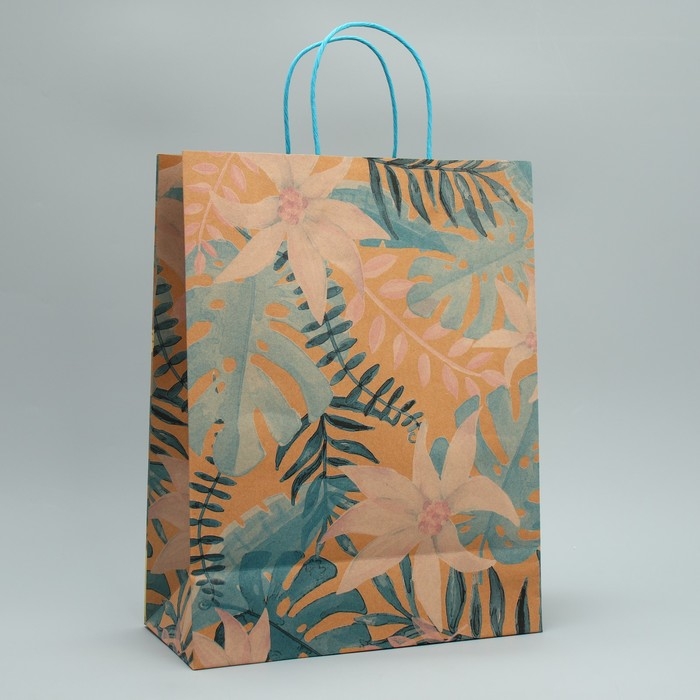 Пакет подарочный крафтовый, упаковка, Flowers for you, 39 х 30 х 14 см