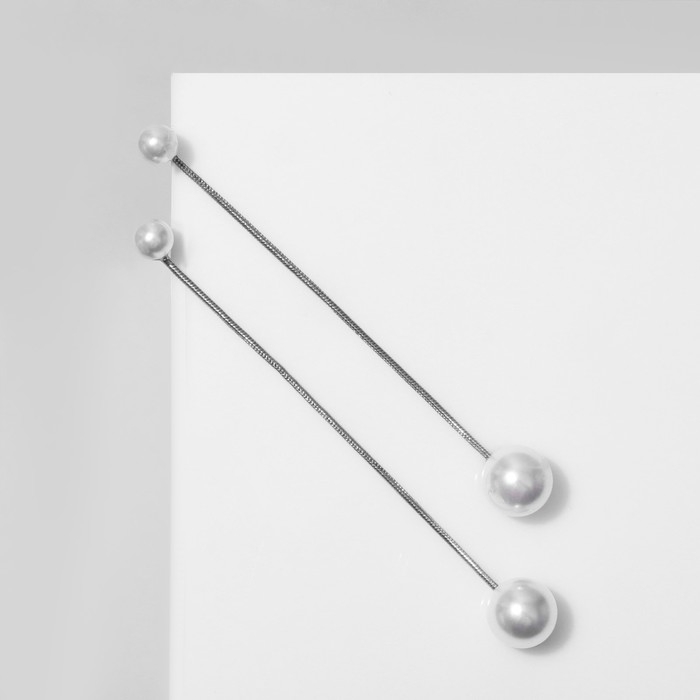 Серьги с жемчугом «Грейс» висячие, цвет белый в серебре Серьги с жемчугом «Грейс» висячие, цвет белый в серебре