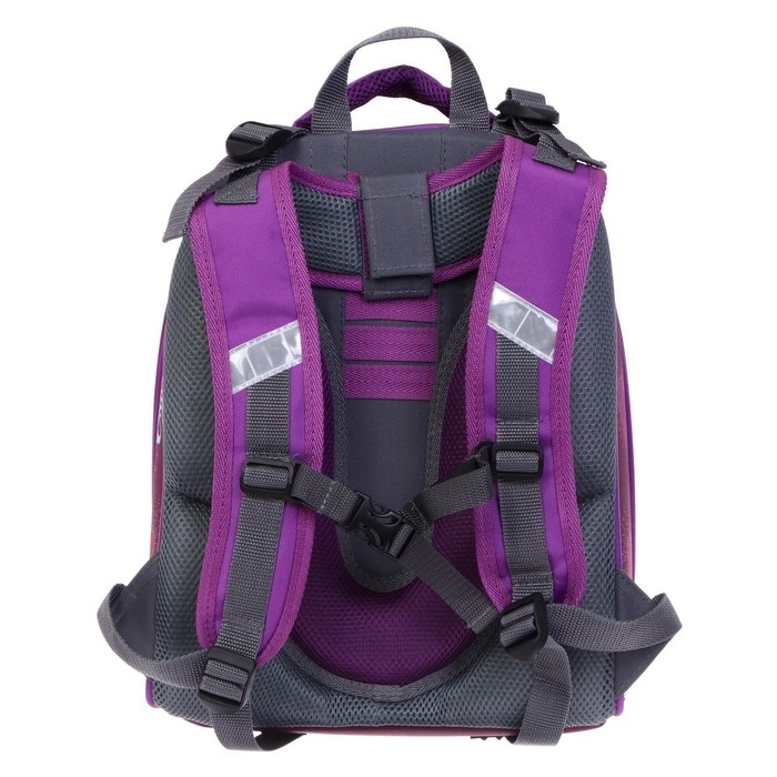 Рюкзак каркасный школьный 38 х 30 х 16 см, эргономичная спинка, Stavia "Котик 3D", сиреневый