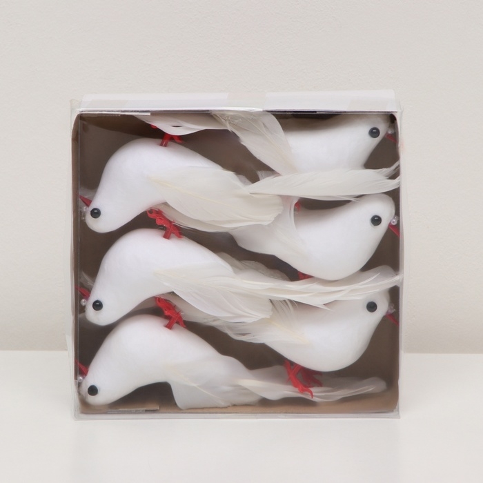 Птичка для декора и флористики, на прищепке, белая, пластиковая, 1шт., 8 х 8 см Птичка для декора и флористики, на прищепке, белая, пластиковая, 1шт., 8 х 8 см