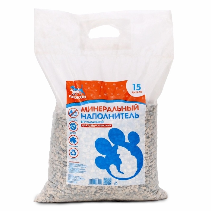 Наполнитель минеральный впитывающий Наполнитель минеральный впитывающий "Пижон" для длинношерстных кошек, 15 л