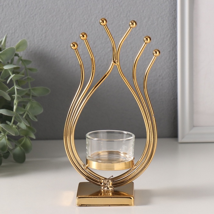 Подсвечник металл, стекло на 1 свечу Подсвечник металл, стекло на 1 свечу "Золотое пламя" d=4,5 см 6,5х10х20 см