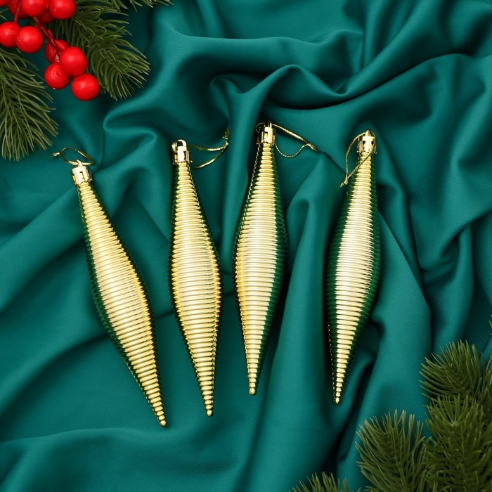 Украшение ёлочное Украшение ёлочное "Морозец" (набор 4 шт) 3х14,5 см, золото