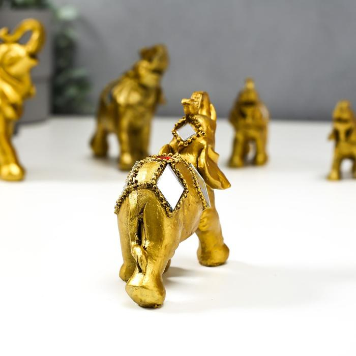 Сувенир полистоун Сувенир полистоун "Семь золотых слонов c мозаикой зеркальной" h=11,3;9,5;8,2;7;6;5;4,5 см
