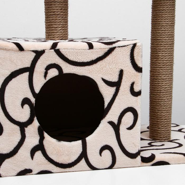 Домик для кошек с когтеточкой  Домик для кошек с когтеточкой "Куб", с мезонином и игрушкой, 60 х 35 х 85 см, микс цветов