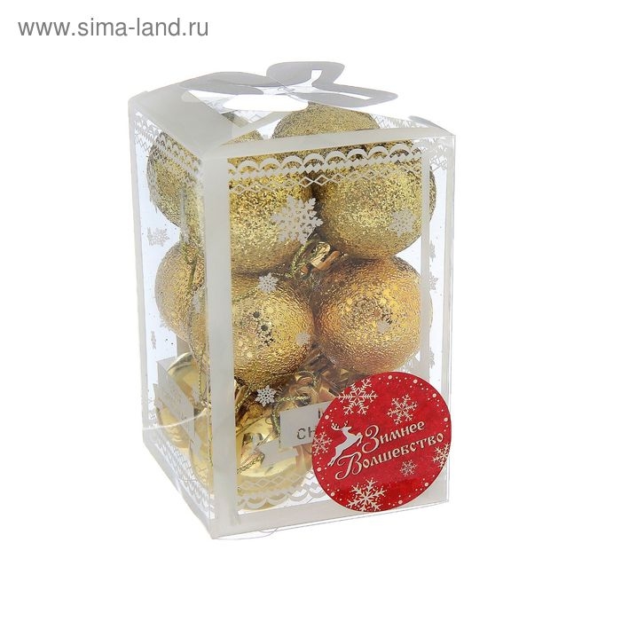 Набор шаров пластик d-4 см, 12 шт Набор шаров пластик d-4 см, 12 шт "Анданте" золото