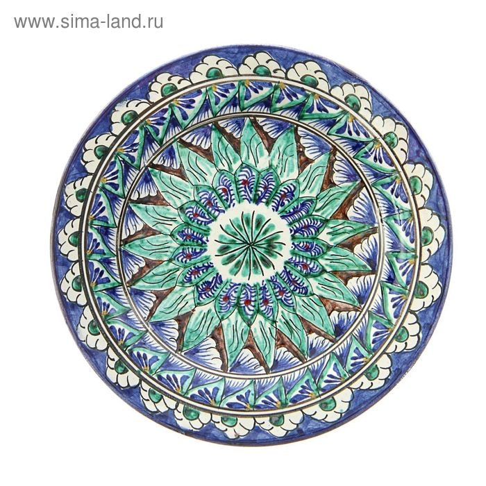 Тарелка Риштанская Керамика Тарелка Риштанская Керамика "Цветы", синяя, плоская, 17 см, микс