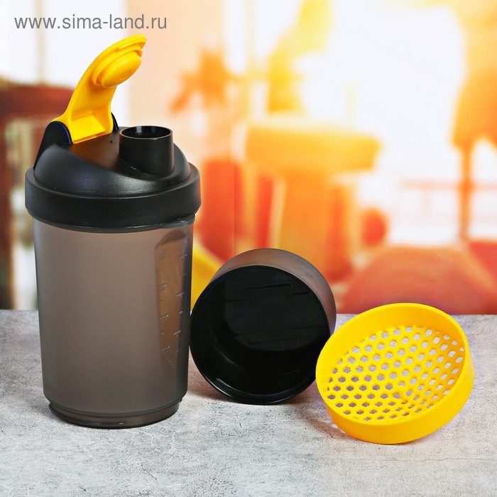 Шейкер спортивный с чашей под протеин чёрный, 500 мл Шейкер спортивный с чашей под протеин чёрный, 500 мл