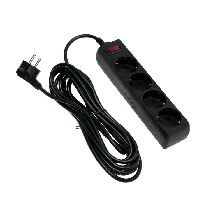 Сетевой фильтр Luazon Lighting, 4 розетки, 5 м, 2200 Вт, 3 х 0.75 мм2, 10 А, 220 В, черный Сетевой фильтр Luazon Lighting, 4 розетки, 5 м, 2200 Вт, 3 х 0.75 мм2, 10 А, 220 В, черный