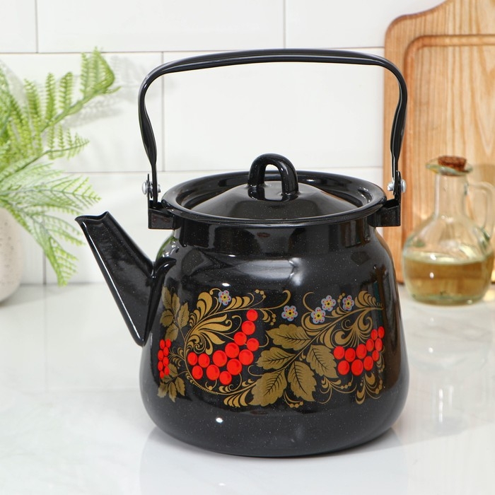 Чайник эмалированный «Рябинушка», 3,5 л, цвет чёрный Чайник эмалированный «Рябинушка», 3,5 л, цвет чёрный
