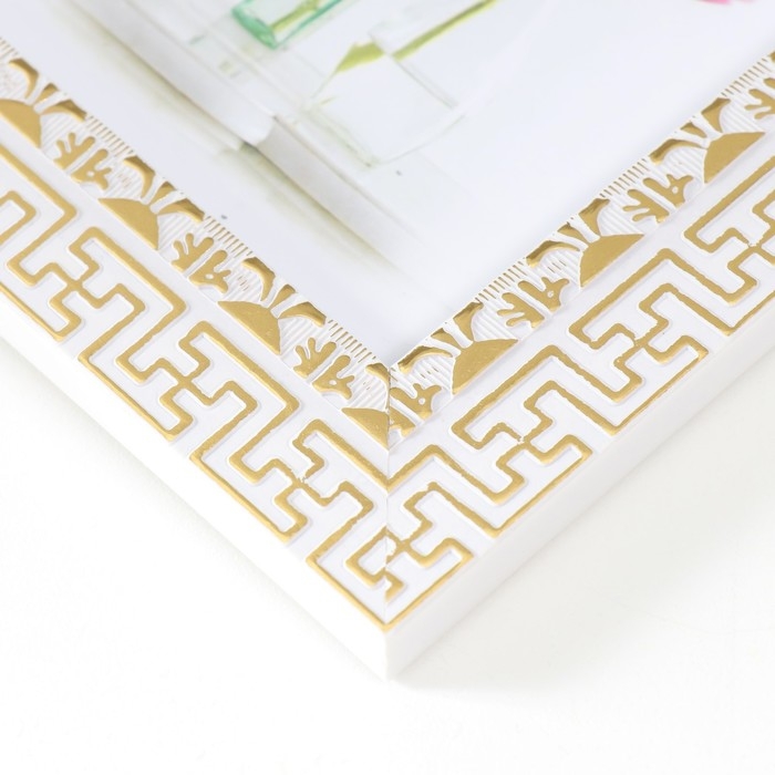 Фоторамка пластик 10х15 см Фоторамка пластик 10х15 см "Греческие узоры" золото на белом 18,5х13,5 см