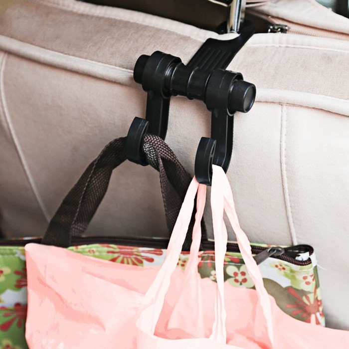 Вешалка-крючок на подголовник, два крючка, пластик, чёрный Вешалка-крючок на подголовник, два крючка, пластик, чёрный