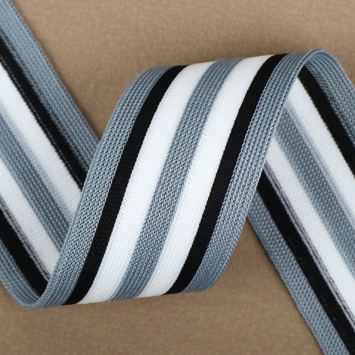 Тесьма трикотажная лампас 40 мм, 9 ± 0,5 м, цвет серый/чёрный/белый